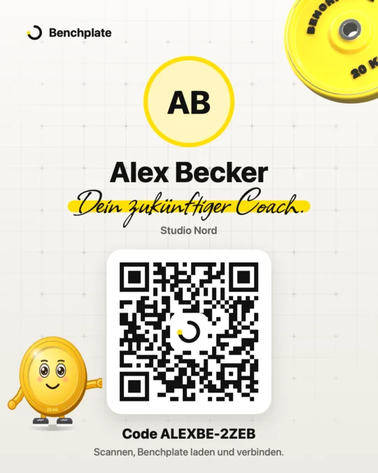 Beispiel einer QR-Karte: Name des Trainers, „Dein zukünftiger Coach.“ und ein QR-Code.